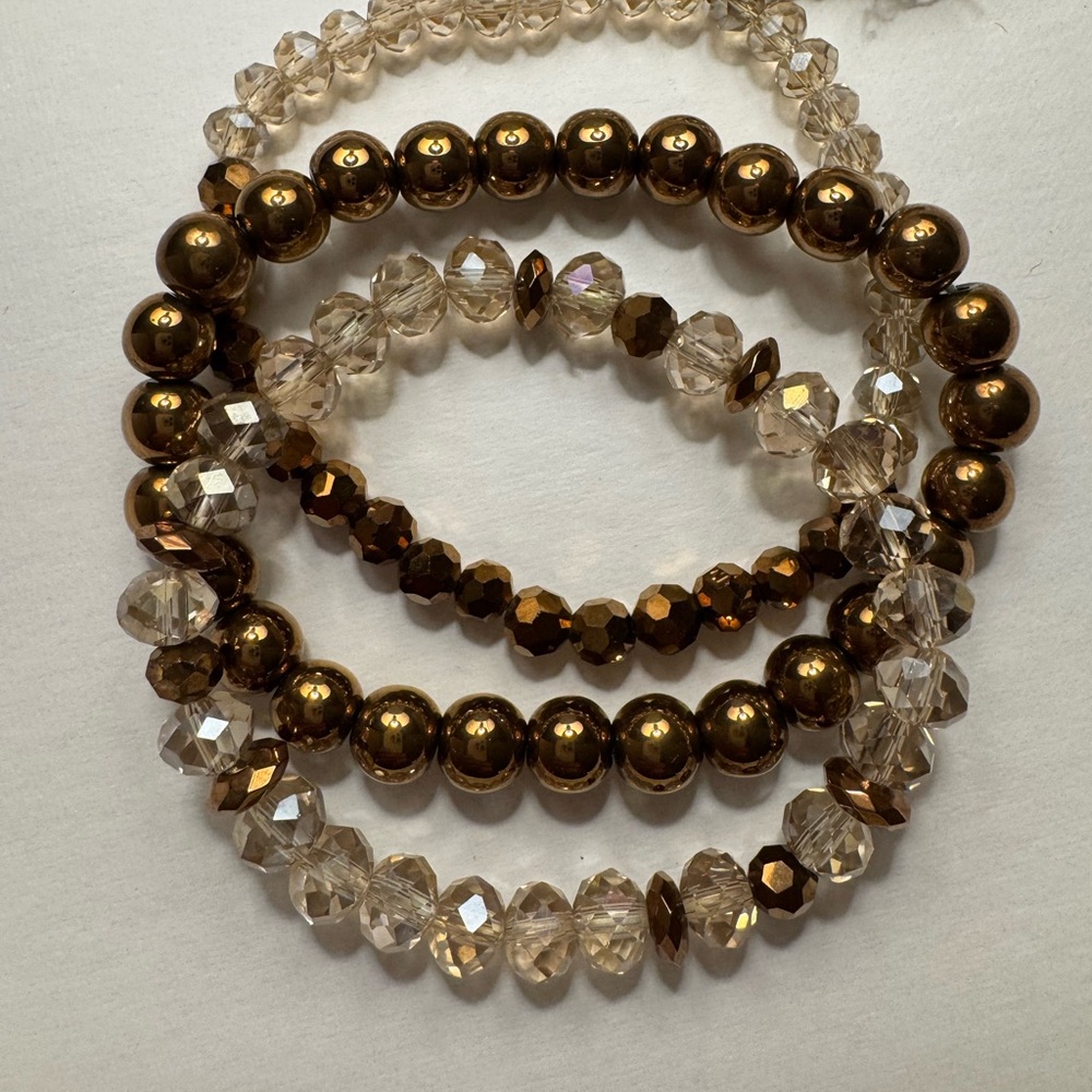 Copper and Clear Beaded Bracelet Set